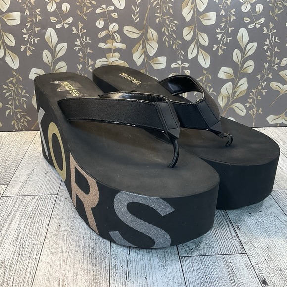 Runway MICHAEL KORS Flocked Eva Sole Sz 8 Black Platform Sandal Retail‎ $160 - Picture 1 of 9